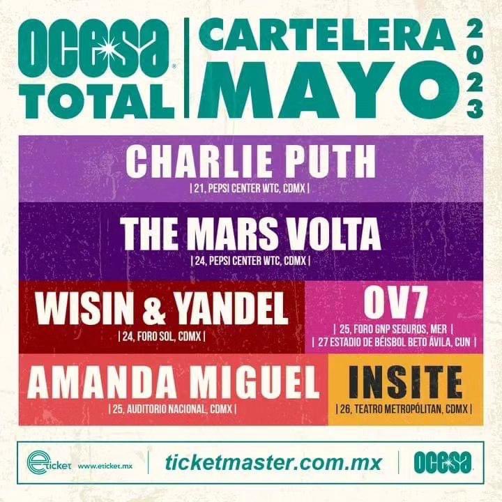 Queremos que este mes de #mayo la pases increíble! 😜 Así que te dejamos la cartelera #Ocesa de los #conciertos que habrán en este mes 😎🎶🎫

#conciertos2023 #conciertosméxico #MayorsChallenge #mexico
