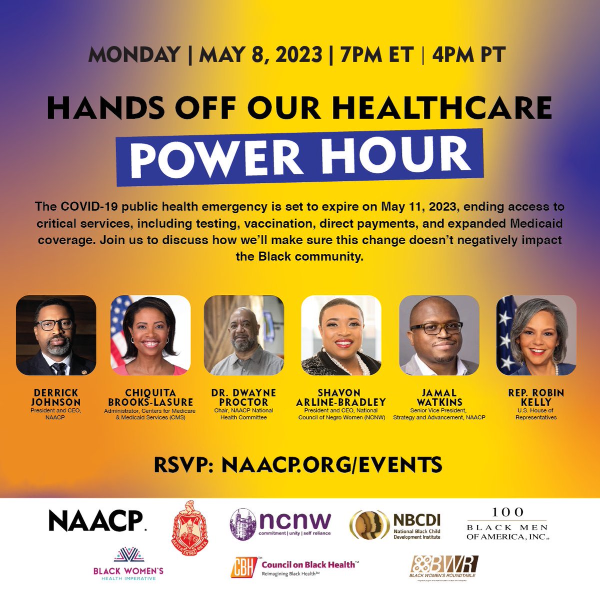 URGENT NEWS 🚨: The Public Health Emergency for #COVID19 is set to expire on May 11, 2023. Join us on Monday, May 8 at 7 p.m. ET to discuss how we'll make sure this change doesn't negatively impact the Black community. RSVP: bit.ly/3LL21hA