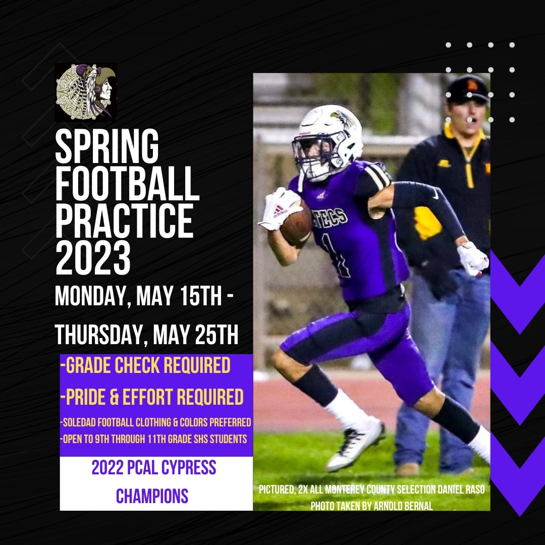 SoledadFootball's tweet photo. Spring Football Practice is less than 2 weeks away! #SoledadFootball https://t.co/StAhFWaLgV