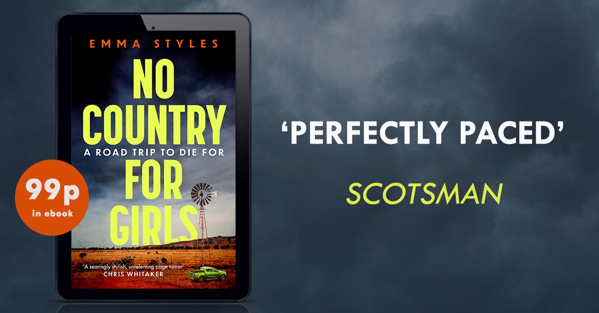 Outback Noir road trip for 99p! For a limited time in ebook. And you don’t even have to leave the sofa.

If you haven’t met the girls yet, this is the Thelma & Louise-style road trip thriller of your summer. Out now in paperback too 🛻 #KindleMonthlyDeal

amazon.co.uk/No-Country-Gir…
