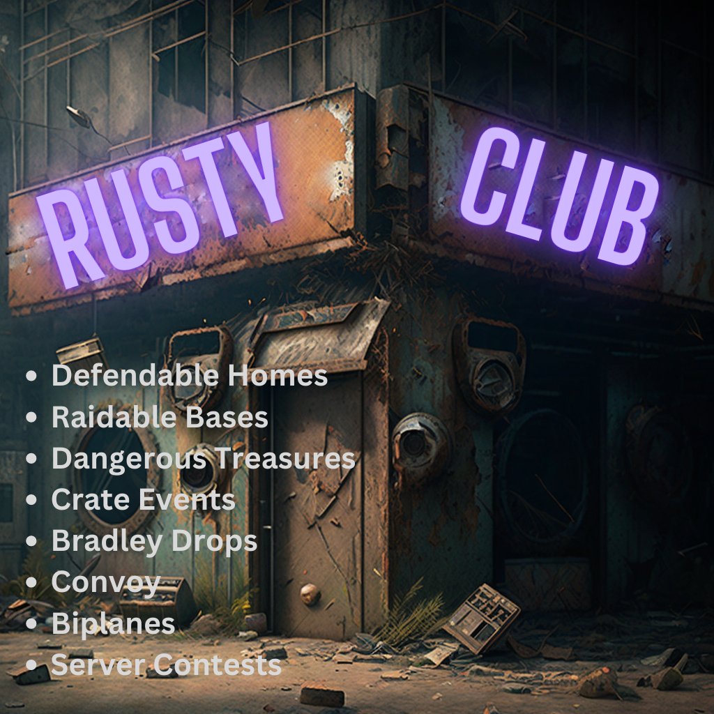 RustyClubUS's tweet photo. Thursday is wipe day! We've got a double oil monument on the upcoming map along with many QoL plugins and player vs event plugins! New plugin alert for this map, Defendable Homes. Call in attack hordes to defend your foundation!

#Rust #RustPVE https://t.co/sDiqlkpRxv