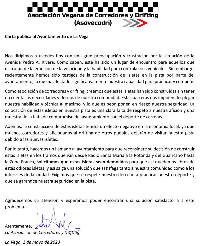 KeDificil's tweet photo. Esto es lo más erredeano que verás esta semana:

La Asociación de Corredores de Carreras de La Vega exige la demolición de isletas en la Av. Pedro Rivera para ellos poder hacer sus carreras ilegales en paz. https://t.co/iP5AwR6W8E