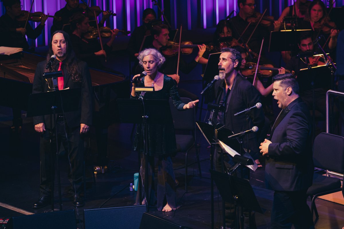 serjtankian's tweet photo. Some magical moments from this past weekend’s “Invocations” performance @TheSorayaStage captured by Jake Hagopian - We’ll be releasing the live recording and concert video later this year. So great to share the stage with @AzamAliOfficial, @brianthorsett, Francesca Genco, Charles Elliott, @theoudplayer Jivan Gasparyan Jr, Lilit Khojayan, Vincent Pedulla, the CSUN Symphony Orchestra and Northridge Singers.
.
.
.
#invocations #serjtankian #thesoraya #csunsymphony #azamali #abysmaldawn #francescagenco #brianthorsett @AbysmalDawn