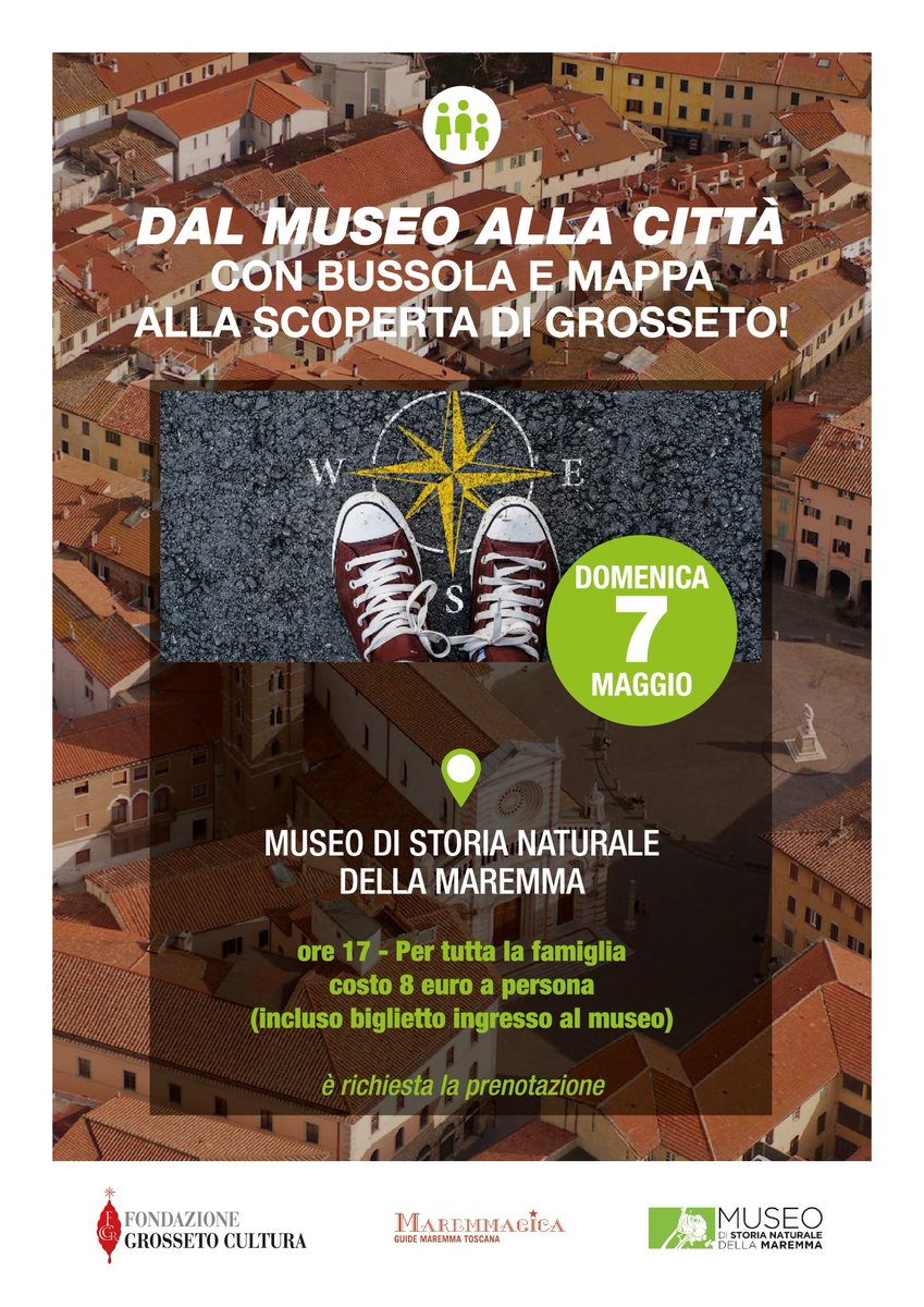 📌bit.ly/3Nwdwux Domenica 07 Maggio, CON #BUSSOLA E #MAPPA ALLA SCOPERTA DI #GROSSETO!

🟩Alle 17:00 presso il #Museo di #storia naturale della #Maremma, scopriamo la città andando a caccia dei segreti nascosti tra monumenti, piazze, mura ed i bastioni!
#Avventura #Arte