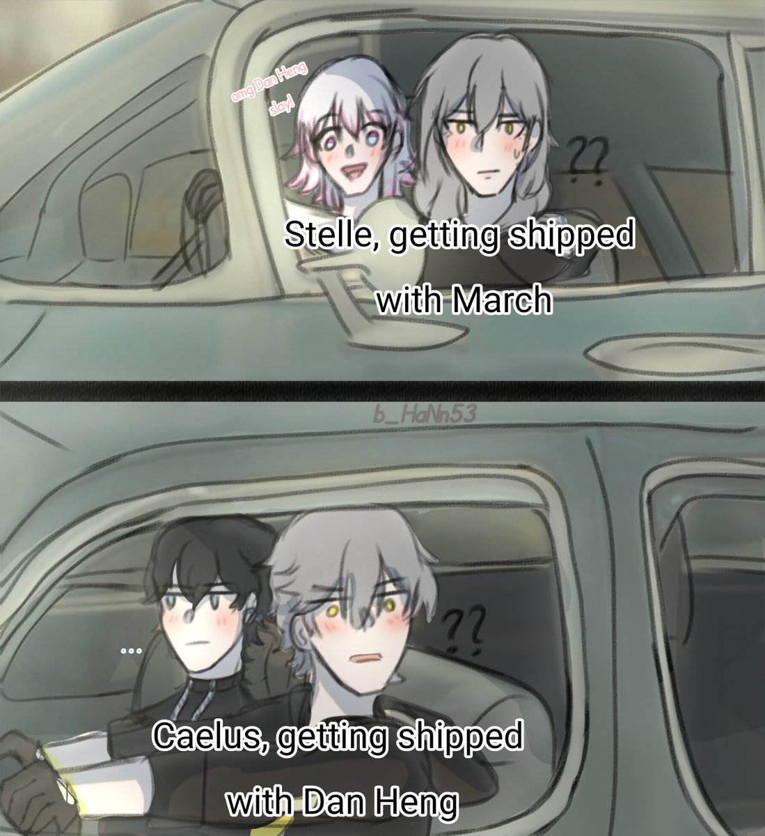 b_HaNn53's tweet photo. #starch 🤝 #caeheng 
I think it's funny :'D

#stellemarch #stelle7 #dancae #danlus #caelus #stelle #danheng #march7th #HonkaiStarRail #starrail https://t.co/q79QR0JF1r