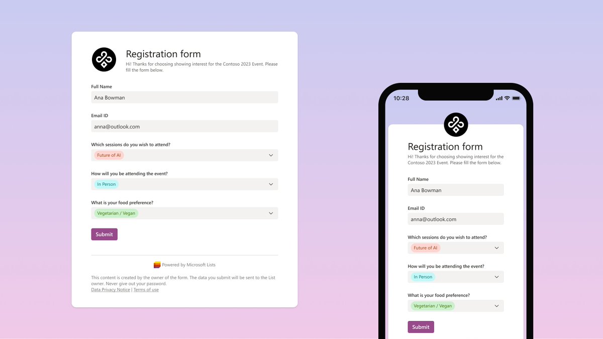 Content collection made easy with #MicrosoftLists! Now introducing forms 📝, enabling you to collect the right information from anyone, anywhere, across all devices - as seen for the first time on stage at the #M365Conf keynote.
