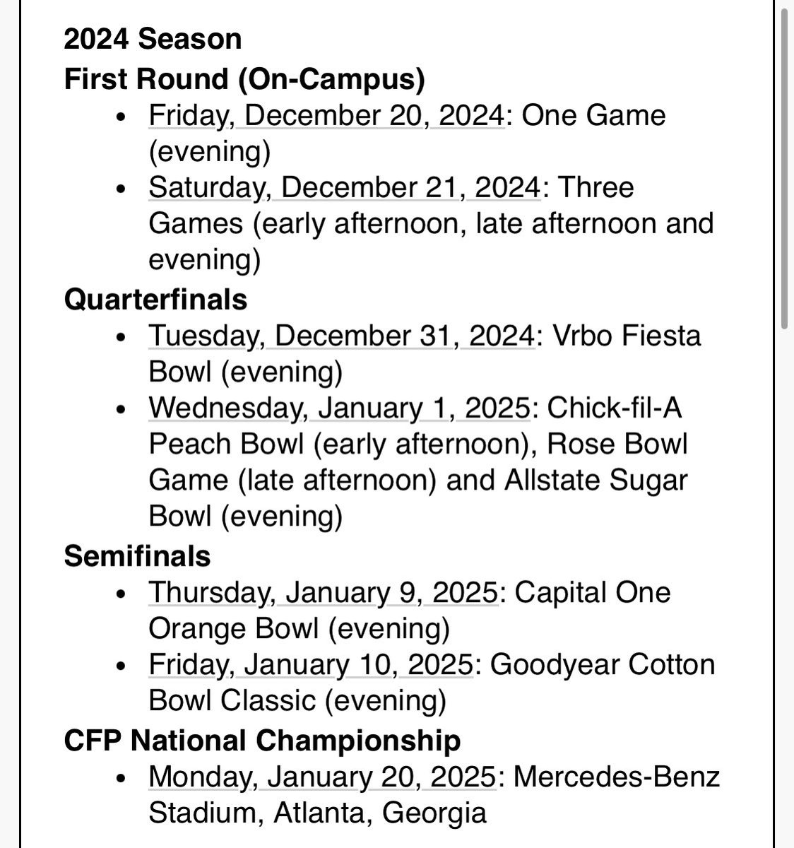 RedditCFB on Twitter "The dates for the 2024 CFP expanded playoff