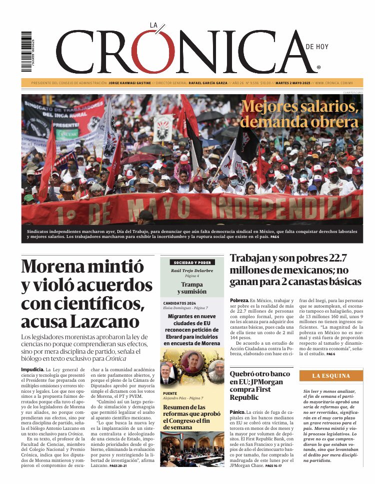 CulConCiencia's tweet photo. Hoy en nuestra edición impresa encontrarán el artículo “La fractura”, de Antonio #Lazcano, con motivo de la aprobación de la Ley de Ciencia. También e”una colaboración del @Inecol_mx, una nota sobre la fallida Casita de la Ciencia de #Xochimilco y una más sobre el #FIOM2023 https://t.co/ziuqaSFBbL
