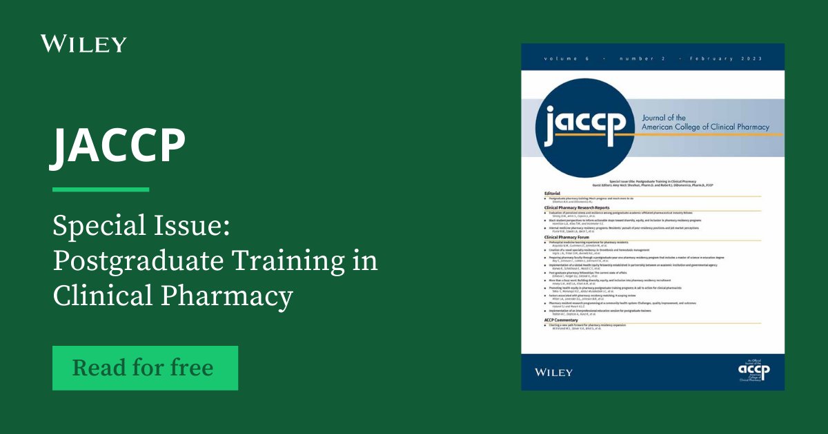 Explore now the @JACCPJournal special issue, Postgraduate Training in Clinical Pharmacy, guest-edited by @robdeedo and Amy Heck Sheehan. Read it for free: ow.ly/zElR50O9rxc @ACCP @accpedtrprn @UICPharm @purduepharmacy @LifeAtPurdue #pharmacotherapy