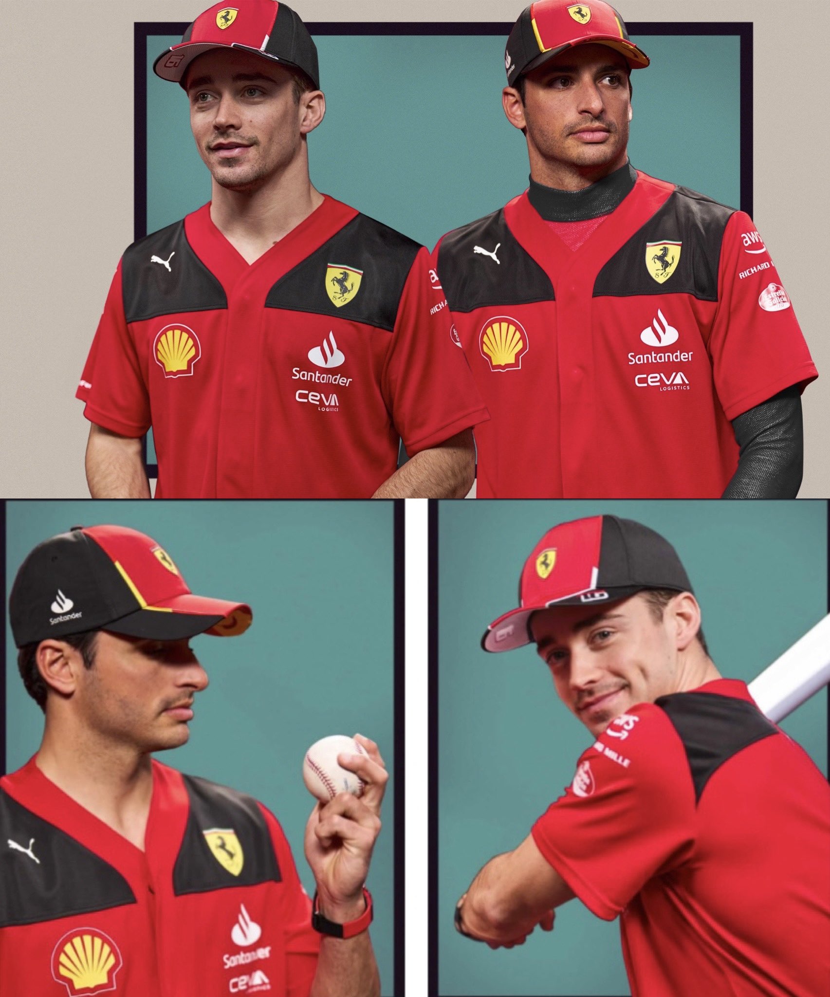Video: Charles Leclerc & Carlos Sainz wearing special Ferrari baseball  replica for 2023 F1 Miami GP