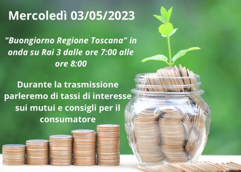 cgiltoscana's tweet image. 📌 Domattina su Buongiorno Regione (Rai Tre) sarà presente Luca D'Onofrio di Federconsumatori #Toscana per dare consigli su tassi d’interesse e #mutui