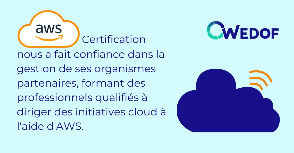 #Wedof est heureux de compter <a href="/awscloud/">Amazon Web Services</a> Training &amp; Certification comme un de ses organismes de certification collaborateurs.

#dossiercpf #edof #gestionformations #organismecertificateur #logicielformation #apiformation #AWS