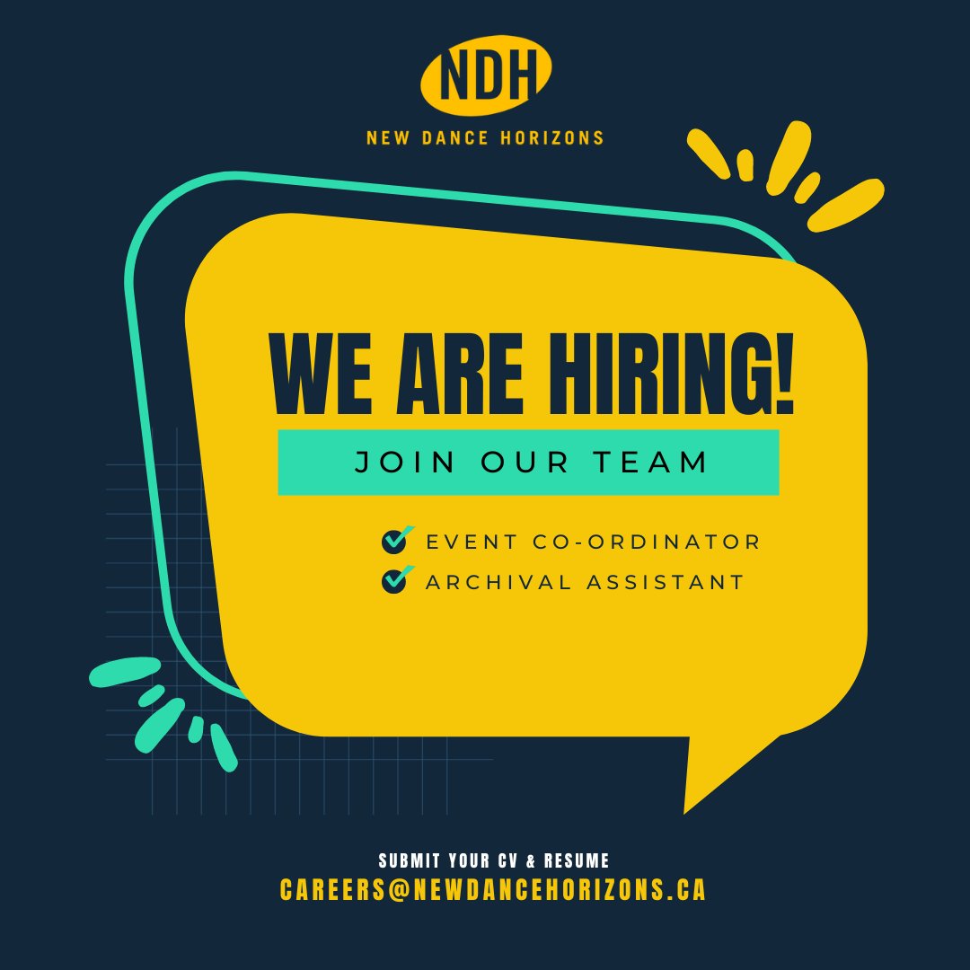 New Dance Horizons is looking to hire!
Visit our Careers page for more information.
newdancehorizons.ca/careers.html