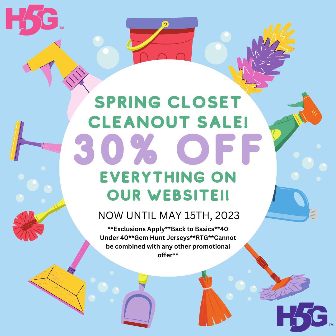 #H5G Spring Closet 🧽 CLEANOUT 🧽 SALE! 30% OFF Everything! It’s activated until May 15th! Start shopping 🛍️ today! h5gbrands.com #H5GBowling 

**Cannot be combined with any other promotional offer**See below**