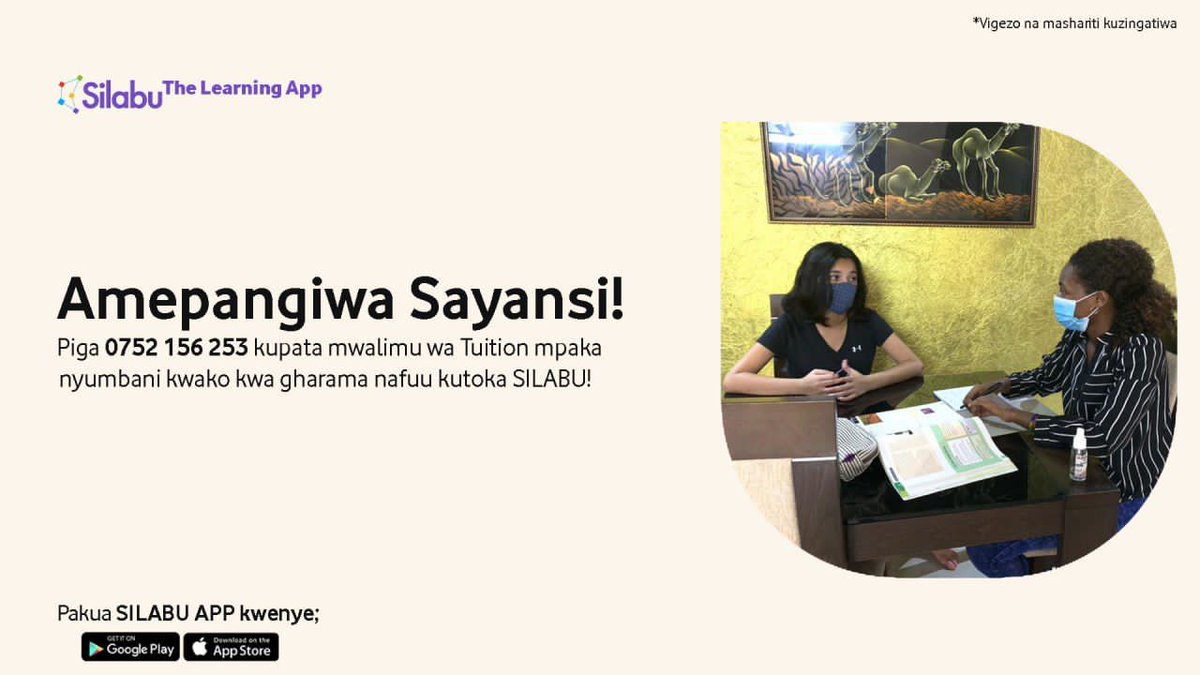 Akijua kusoma umemfungulia dunia. Kwa gharama ya TSH 100,000/= tu, unapata #mwalimu wa #Tuition mpaka nyumbani kwako. 
Pakua App link.silabu.com/w6J8/1xmbj696 kuagiza Mwalimu aliyeko karibu na eneo lako kutoka <a href="/silabuapp/">Silabu-The learning App</a>