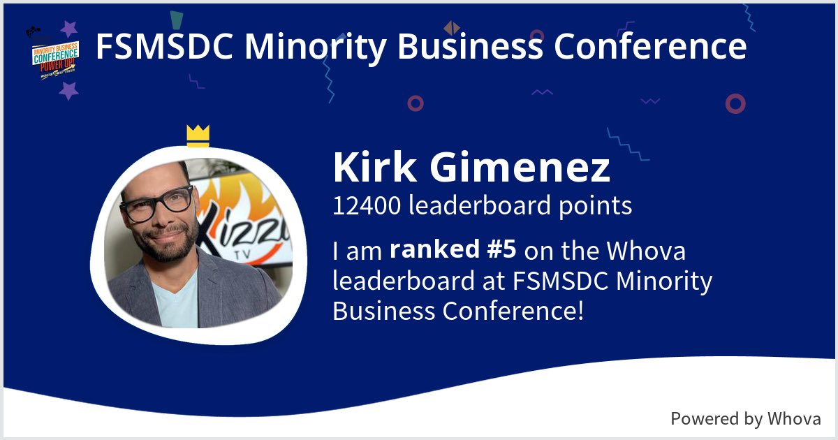 I ranked #5 on the Whova leaderboard at FSMSDC Minority Business Conference! #FSMSDCMinorityBusinessConference #FSMSDCMBC23 - via #Whova event app