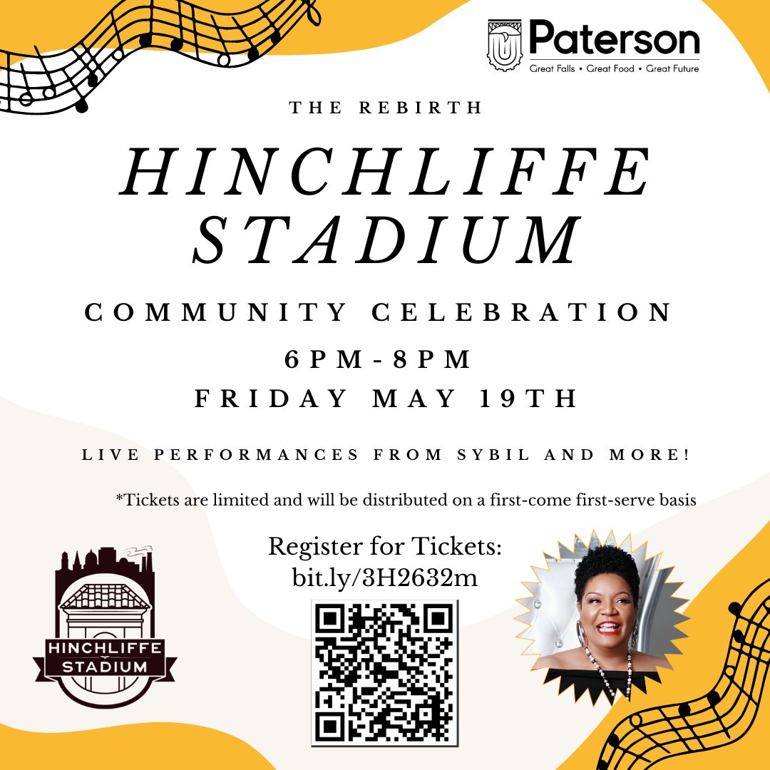 17 Days until Reopening: Tickets for the Hinchliffe Stadium's Ribbon Cutting & Community Celebration are now available! Scan the QR code to reserve tickets for either event.