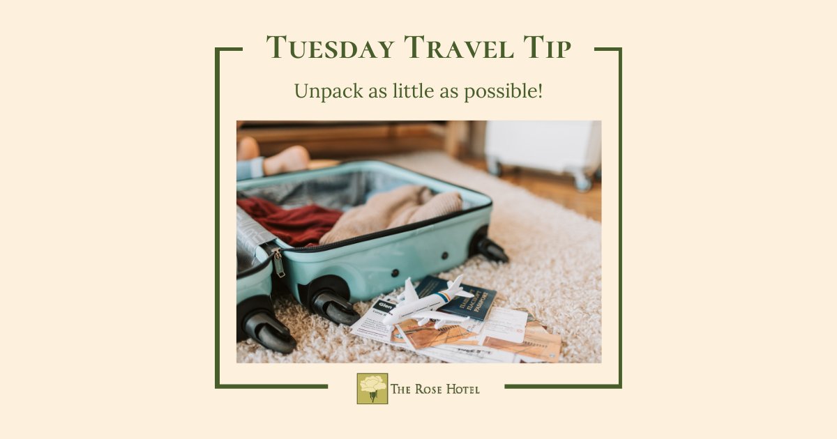 Your belongings are most likely to get lost when unpacking! So, only unpack the essentials you need to reduce the risk of this happening ✈️

#TuesdayTravelTip #TheRoseHotel #TravelCalifornia #PleasantonCA