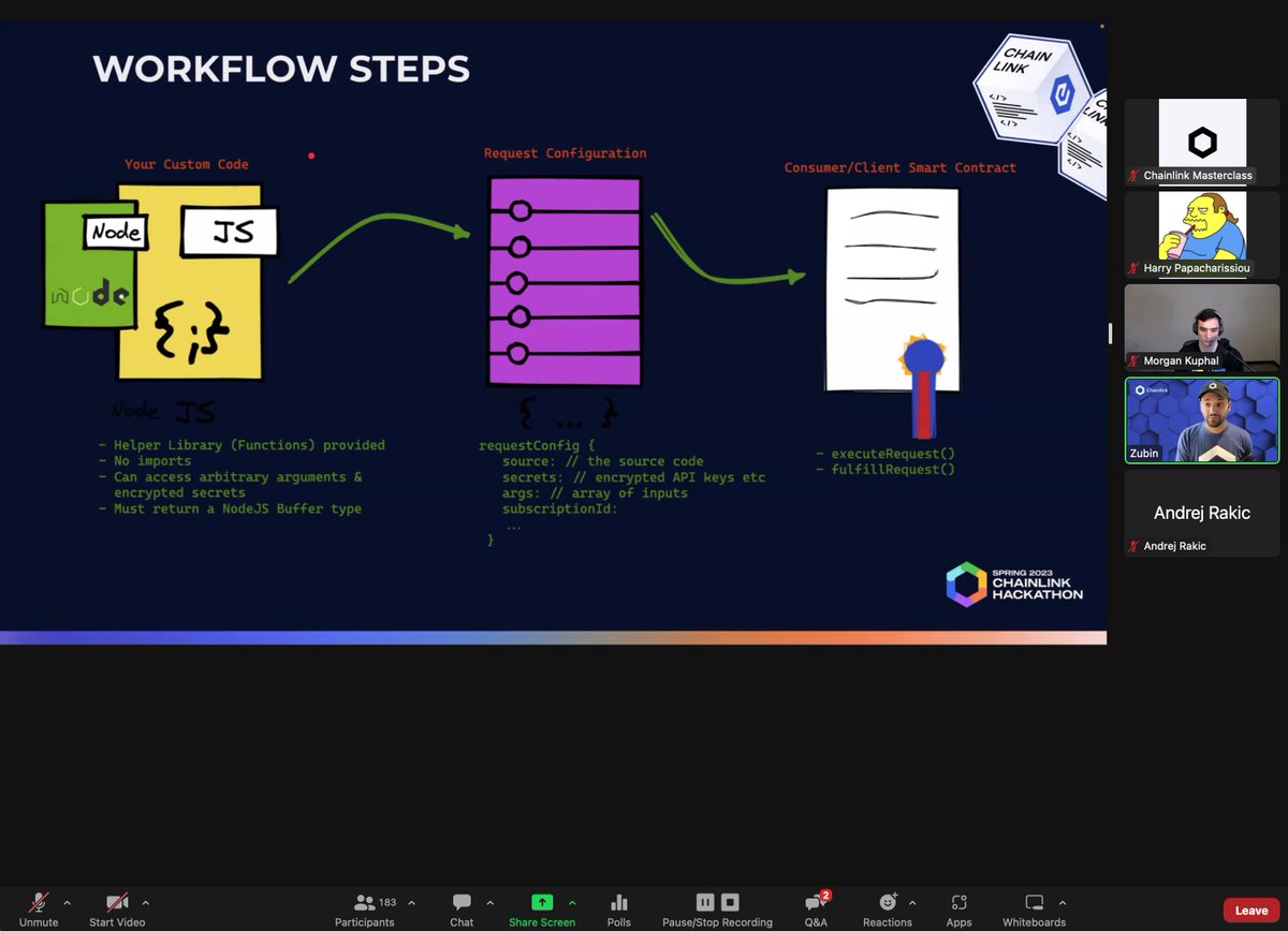 Devs doing something! Almost 200 developers learning about the power of #Chainlink  Functions from Developer Advocate @ZubinPratap in our code-along workshop