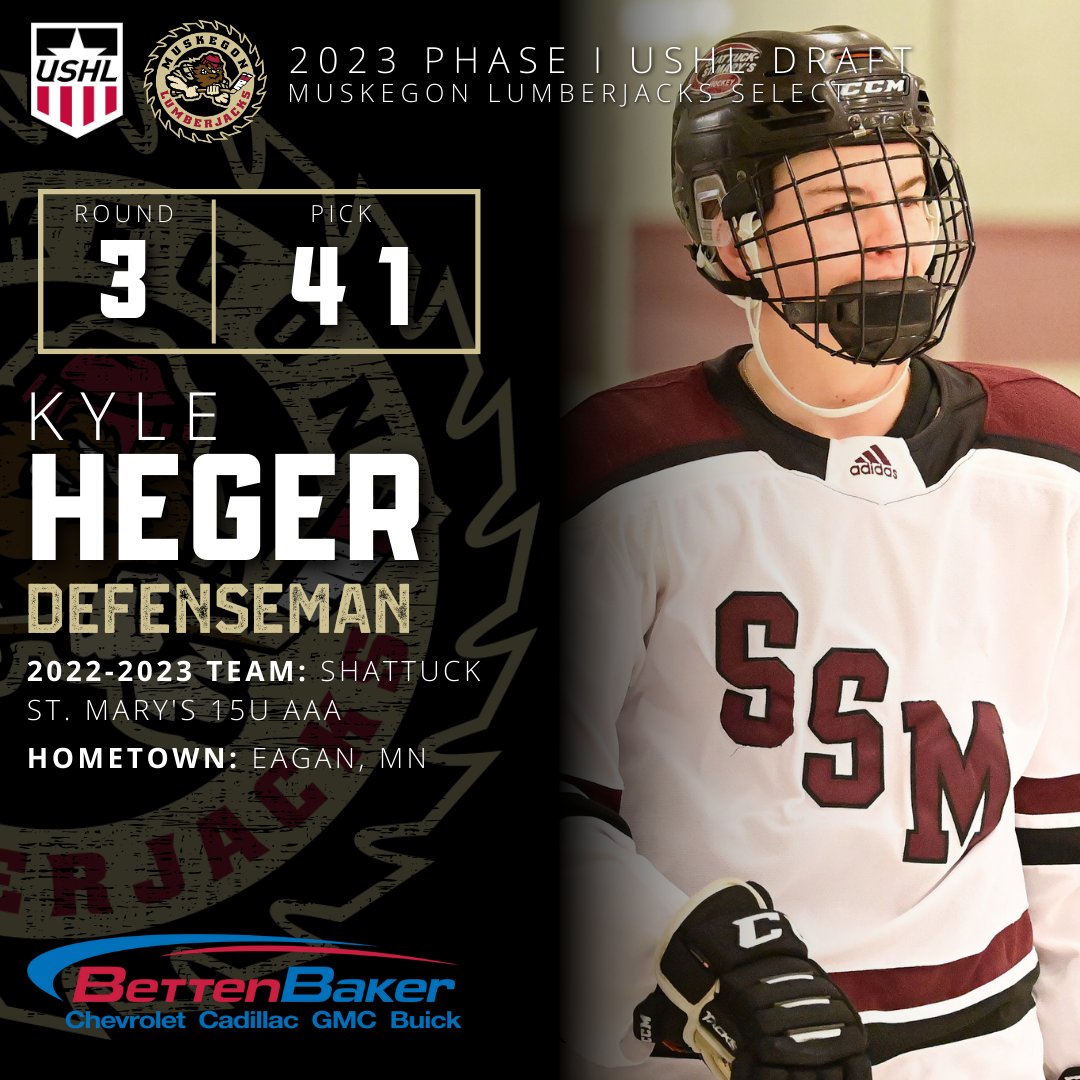 MuskegonJacks's tweet photo. The second Shattuck St. Mary player to be selected by the Lumberjacks is Kyle Heger @kyleheger6 

A defenseman that excels at both ends of the ice. The 5’11, 179 pounds left-handed d-man had 22 assists at 30 total points in 59 games with the Sabres this season.

#chopchop https://t.co/ySzod7GALX