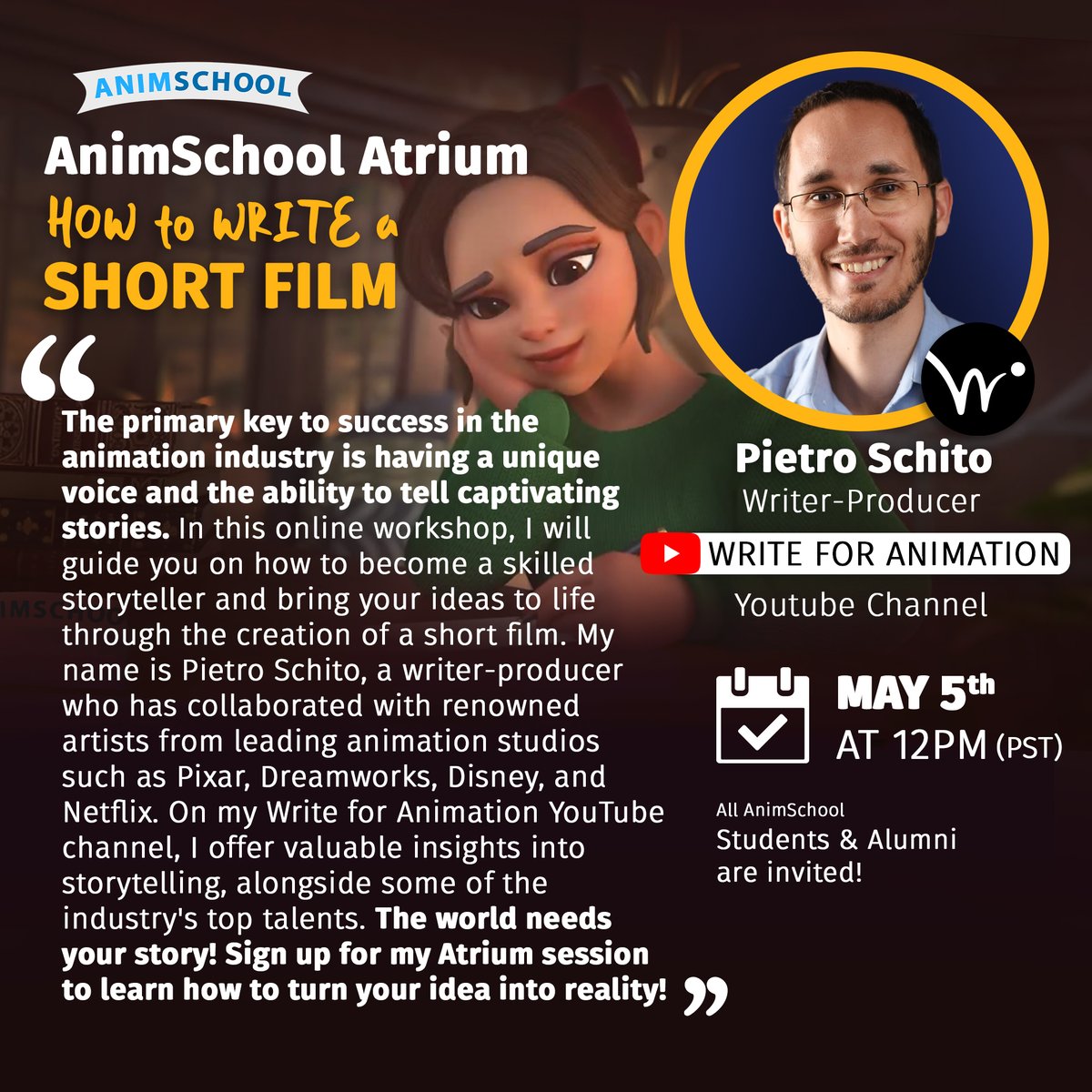 See you on Friday, @AnimSchoolTweet #WriteForAnimation #AnimSchool