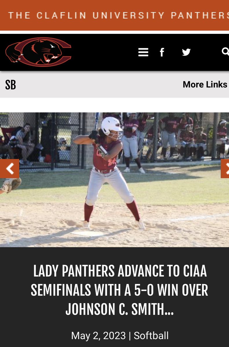 INSiiGHTS's tweet photo. @ClaflinSoftball advances to @CIAAForLife semi-finals with shutout over #JohnsonCSmith in opening round of #CiaaTournament Panthers prowling ๐พ๐พ๐พ๐พ and looking to eat!! #PawsUp https://t.co/TqQgTOyoha