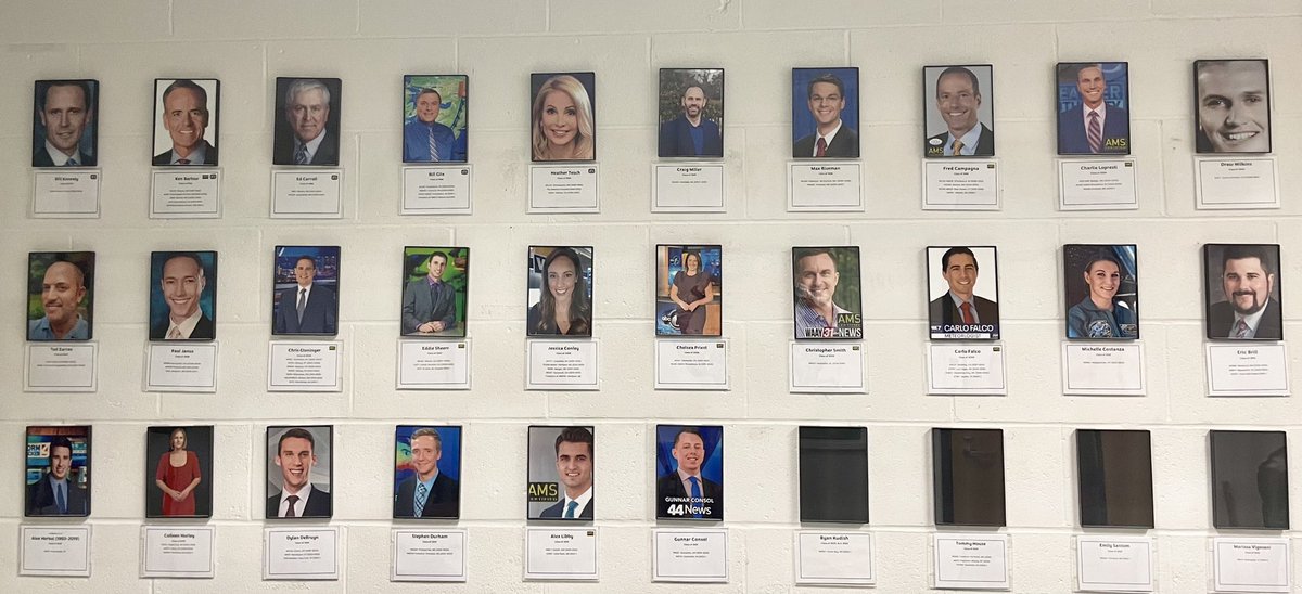 Great News! Our updated map wall of broadcast meteorologists with their respected stations is complete! 

Located in the broadcast room, you’ll find headshots of alumni and their respected stations. 

3 graduates this May also have their name and stations presented.