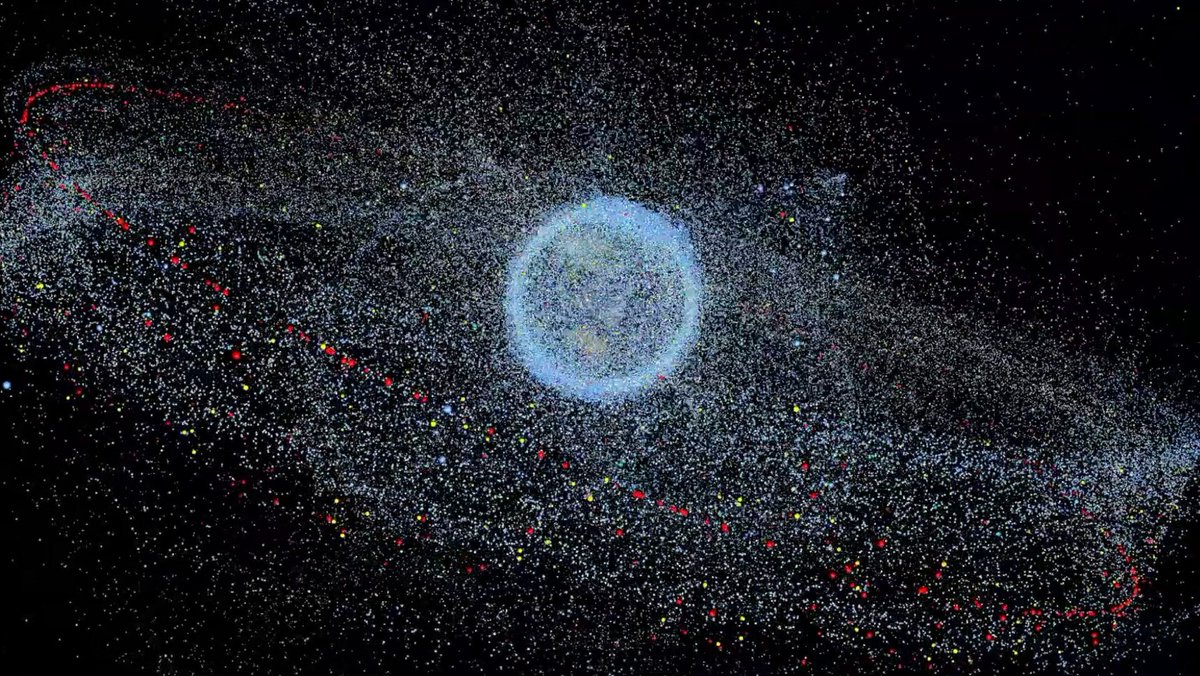 An image of Earth if you marked every known piece of space debris