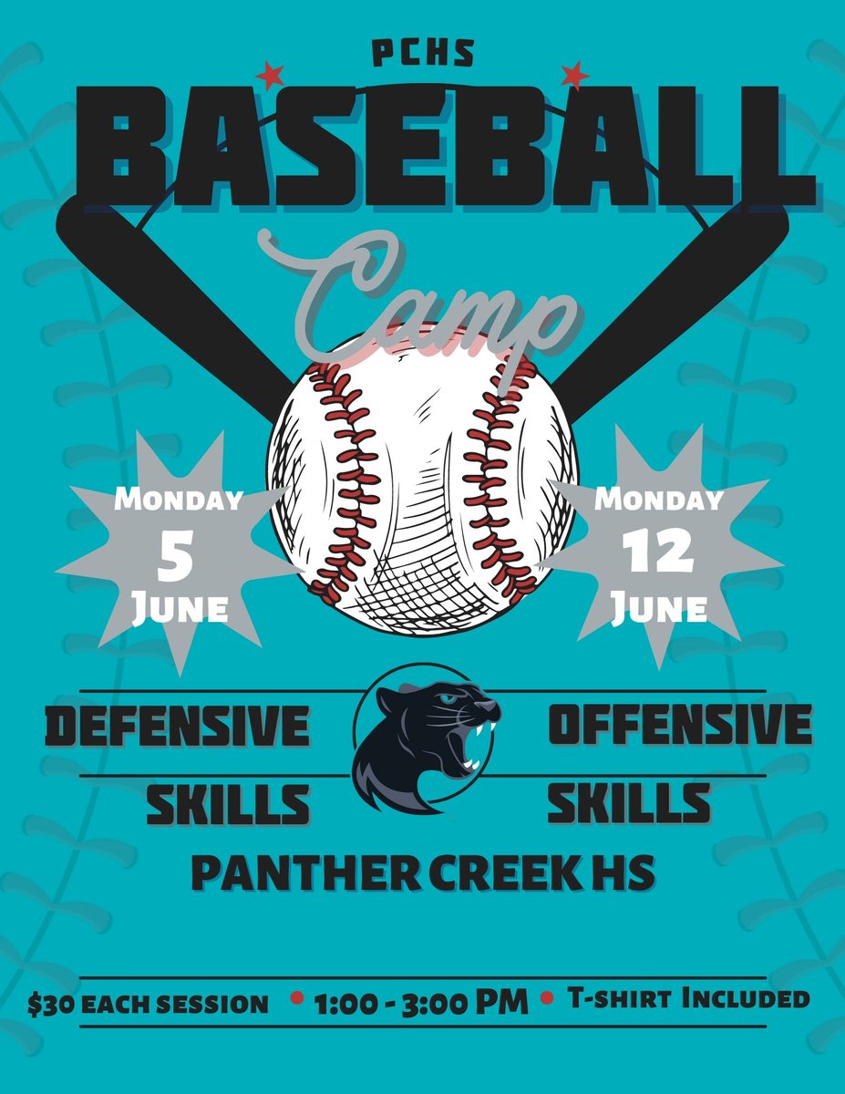 Panther Creek Baseball (@panthercreekbsb) on Twitter photo ⚾️CAMP REGISTRATION⚾️
📅6/5 Defensive Skills Camp
📅6/12 Offensive Skills Camp
⏲️1:00-3:00PM
💵$30 each Session
📍<a href="/PCHSFrisco/">Panther Creek High School</a>
🔗friscoisd.store.rankone.com/Camp/List ⚾️CAMP REGISTRATION⚾️
📅6/5 Defensive Skills Camp
📅6/12 Offensive Skills Camp
⏲️1:00-3:00PM
💵$30 each Session
📍<a href="/PCHSFrisco/">Panther Creek High School</a>
🔗friscoisd.store.rankone.com/Camp/List