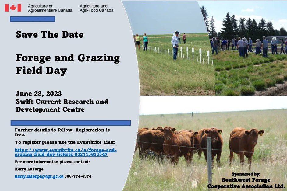 306TriciaWard's tweet photo. Mark your calendar! Join AAFC for our Forage and Grazing Field Day on June 28! @AAFC_Canada https://t.co/tjvaWf5tJG