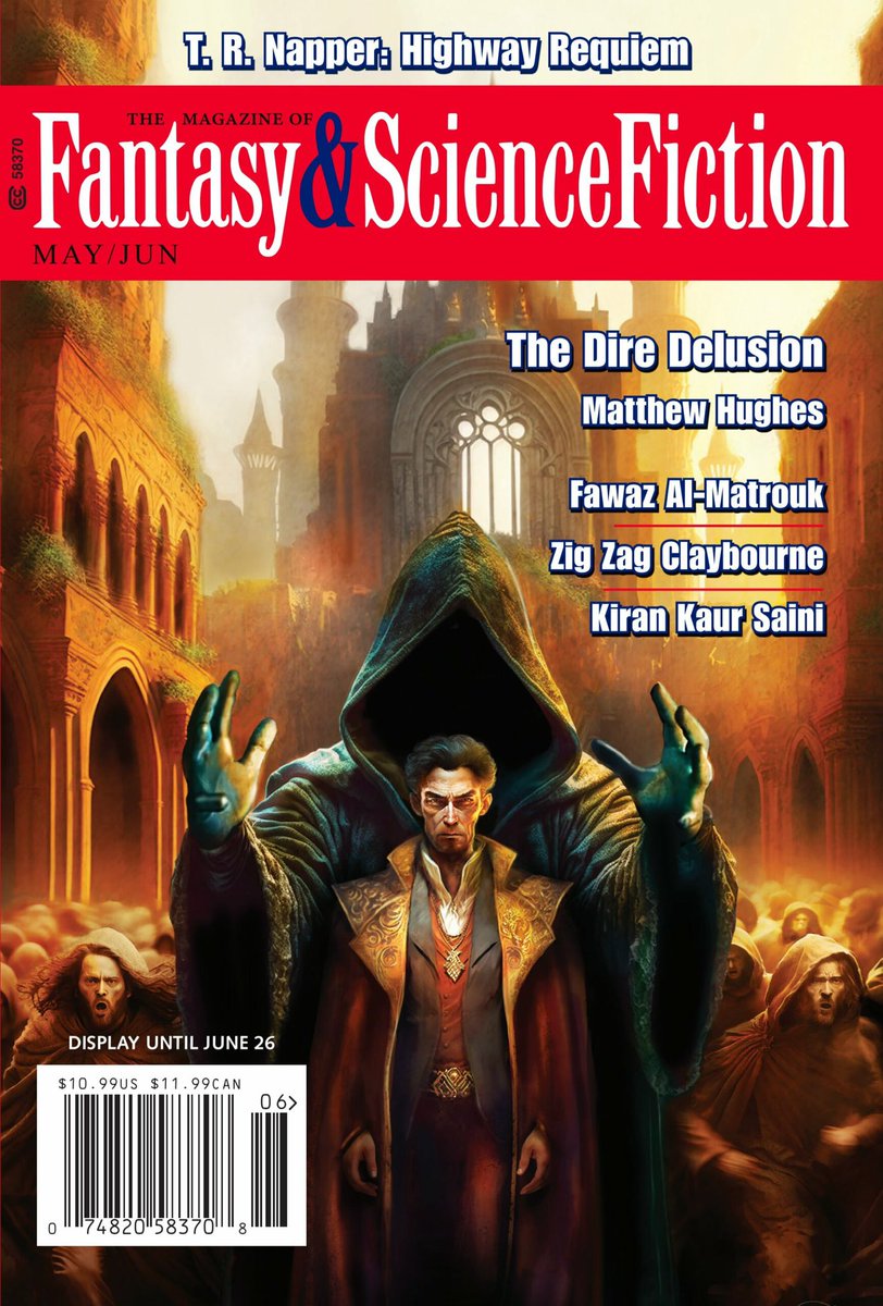 fandsf's tweet image. Check out this amazing new cover art by @MManzieri for "The Dire Delusion" by Matthew Hughes @hapthorn (May/June 2023 issue of @fandsf) weightlessbooks.com/the-magazine-o…