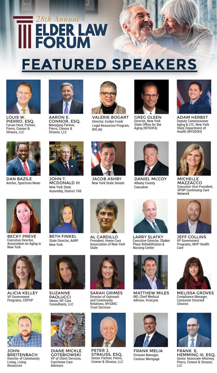 MEET OUR DISTINGUISHED SPEAKERS
Join us on May 11th for the Elder Law Forum! The information brought to you by our expert speakers couldn't come at a more critical time. Register today for the leading conference on aging and long-term care in NYS: bit.ly/3ANzXnr #ELF2023