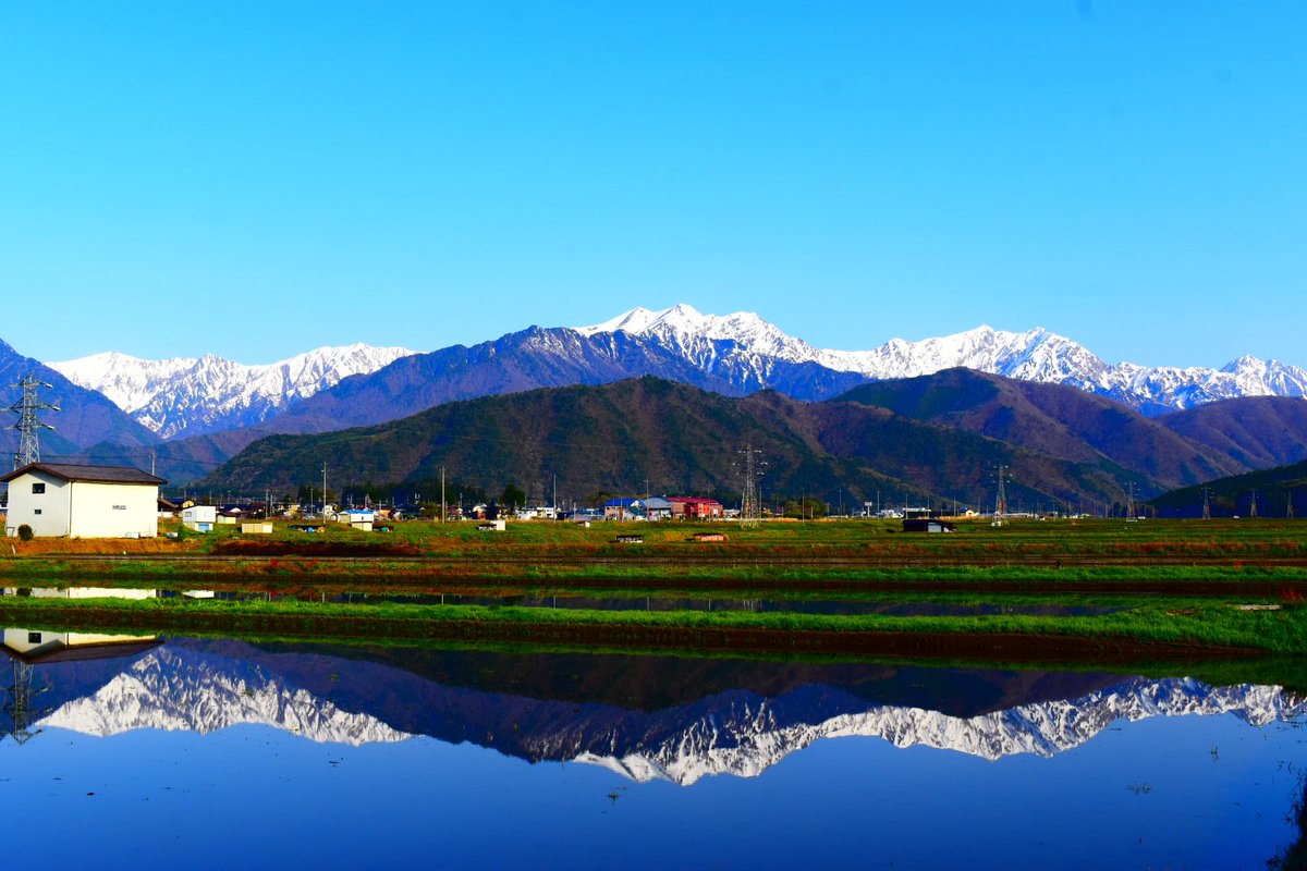 777island's tweet photo. この時期の風物詩、水鏡に映える北アルプス
#水鏡
#北アルプス
#大町市 https://t.co/qi3mwsBQpn