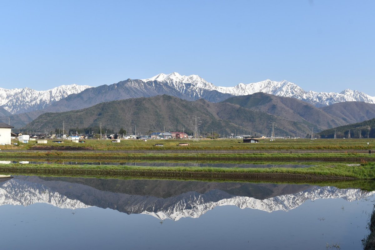 777island's tweet photo. この時期の風物詩、水鏡に映える北アルプス
#水鏡
#北アルプス
#大町市 https://t.co/qi3mwsBQpn