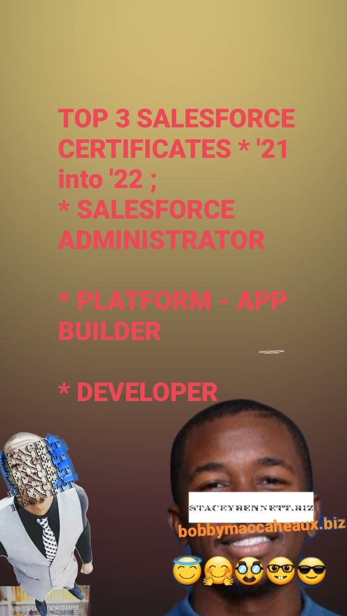 PutMyselfON's tweet image. TOP 3 SALESFORCE CERTIFICATES 

#salesforce #salesforceadmin #blacksintech #blackpeople #certifcations #blacktechmatters #blacktechnola #blacktech #blacktechtwitter #blacktechwomen
 #salesforceadministrator