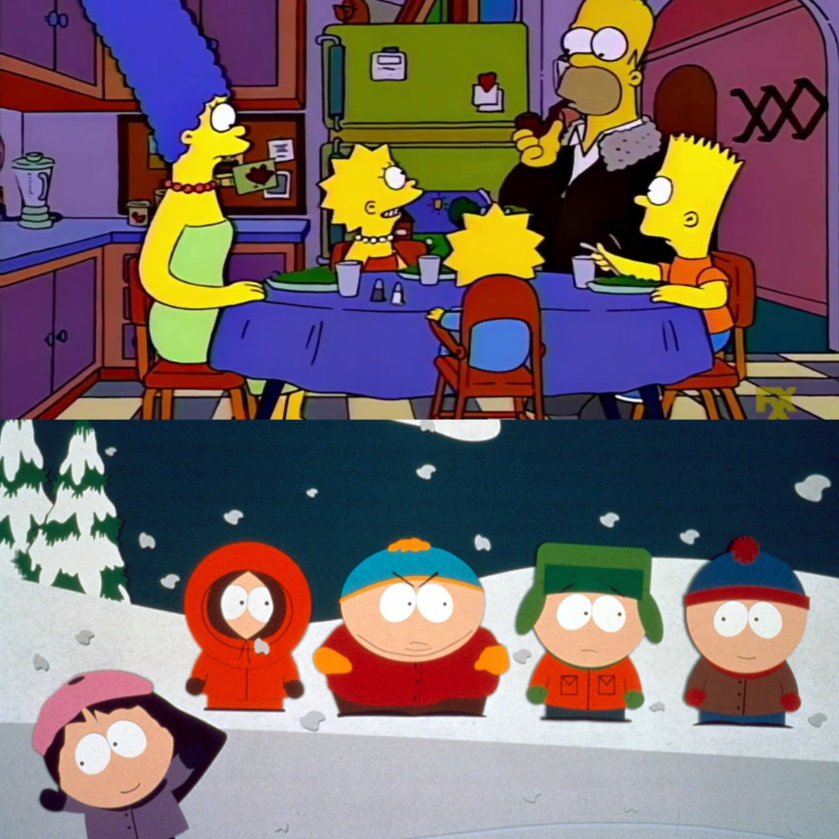 raviolesconsal1's tweet photo. Como South Park y los Simpsons son dos de mis series favoritas,,, sale hilo explicando los momentos en que las dos series animadas más importantes de los 90 se referenciaron entre sí: https://t.co/nsLgmzjqNb