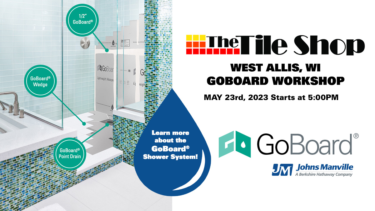 jmgoboard's tweet photo. The Tile Shop is hosting a Pro Event at their West Allis, WI location on May 23rd, 2023 starting at 5PM.  Johns Manville GoBoard® will show you how to save time &amp; money on every tile project. 🗺️ https://t.co/tu5WQSdN3a
#tileinstallation #tilework #tileshower #tilersofinstagram https://t.co/TE6qRcLoxF