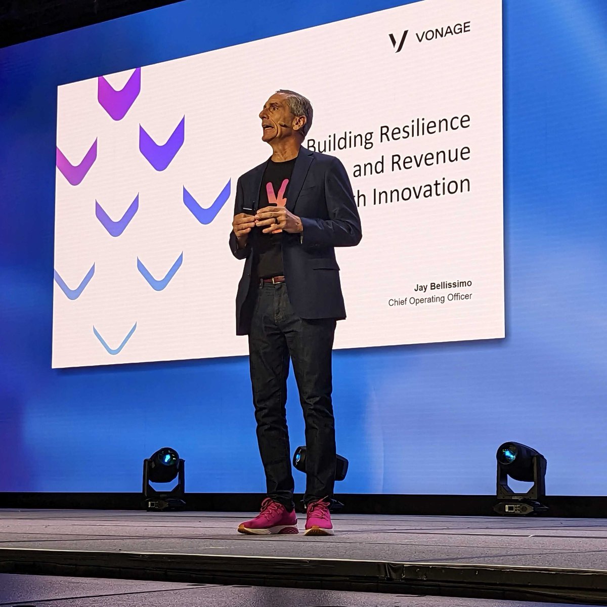 Vonage's tweet photo. Live from #CPExpo, Jay Bellissimo provided an overview of the Vonage Communications Platform and an outlook for the future as we continue our legacy of opening new revenue streams for partners and helping them build resilience for their businesses. #CloudComms https://t.co/qUqcGm1TC2