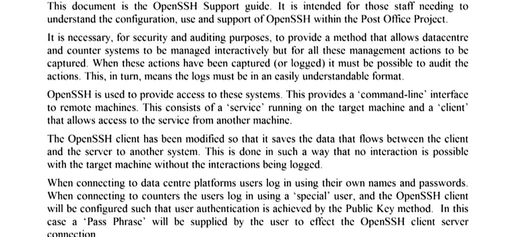 <a href="/Jusmasel2015/">Tim McCormack</a> Re Remote access “third line support has: Unrestricted and Un-audited privileged access (system admin) to all systems including post office counter PC's” #PostOfficeScandal