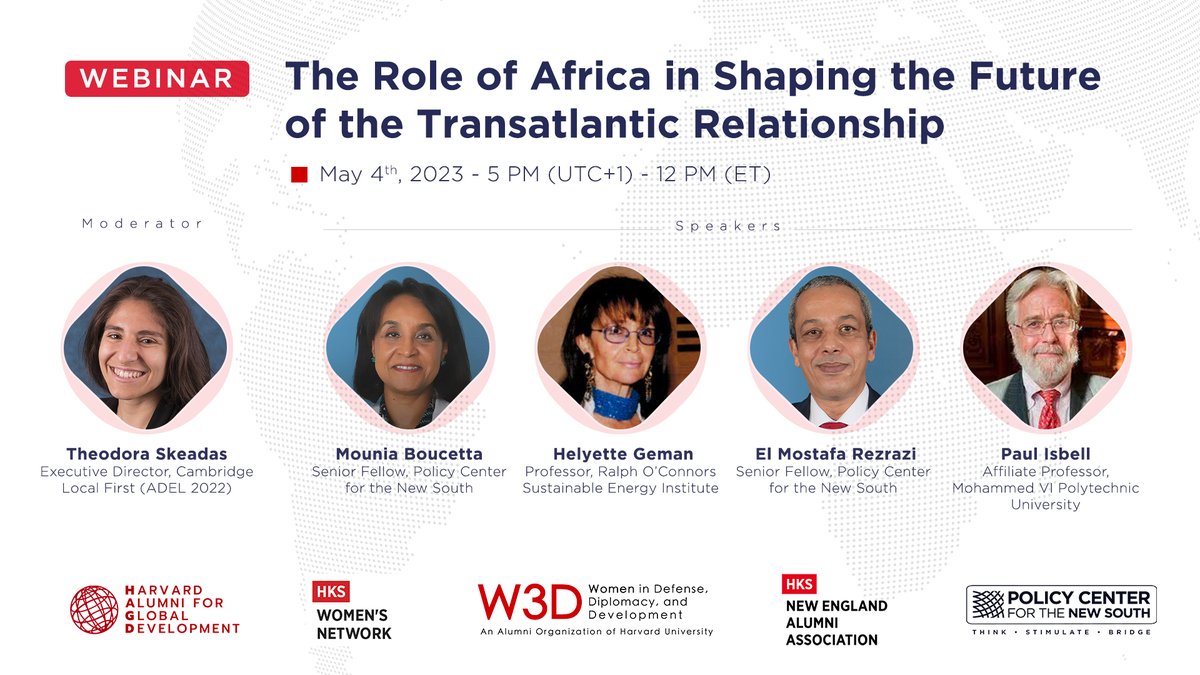 📢Join us on May 4th w/ <a href="/HAGD_SIG/">Harvard Alumni for Global Development</a>, <a href="/harvard_w3d/">Harvard W3D</a> &amp; <a href="/HKSNEAlumni/">HKS NE Alumni</a> for a discussion on the role of #Africa in shaping the future of the transatlantic relationship &amp; how to strengthen ties between regions through #trade, #security, #energy &amp; #diplomacy. RSVP: t.ly/2DoL.