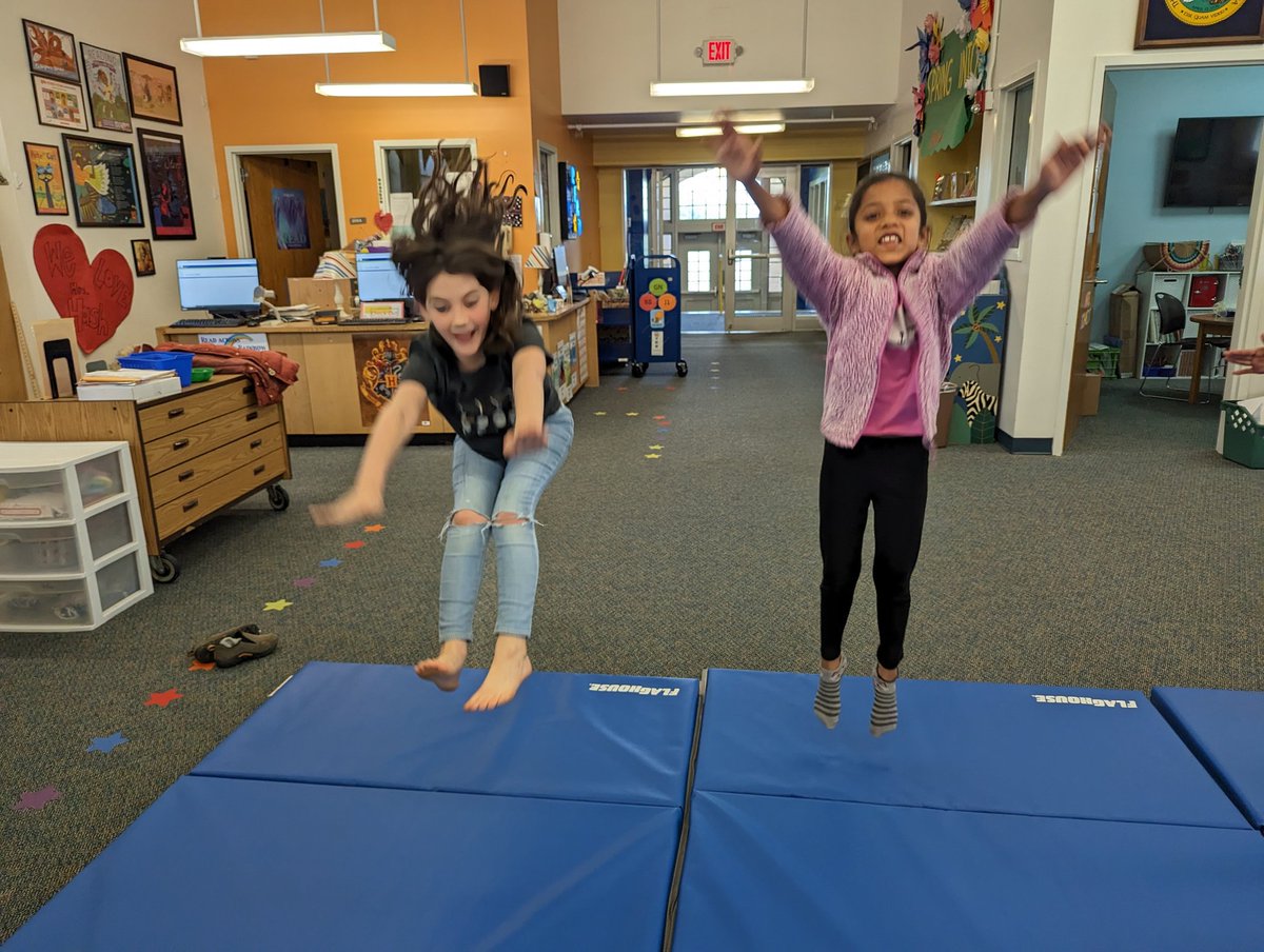 When the gym is under construction you co- teach beginning gymnastics in the media center! #electivesinaction