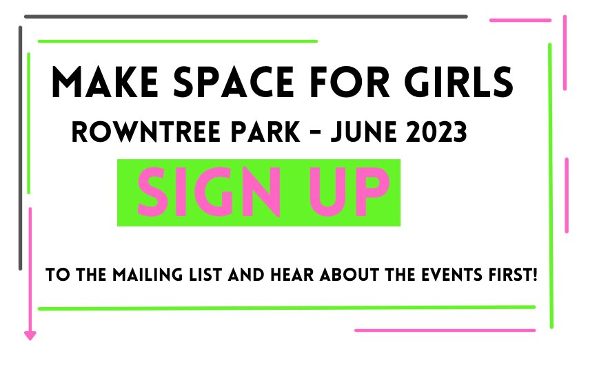 Fr_RowntreePark's tweet photo. 24 amazing events already lined up as part of our ‘Make space for girls in Rowntree Park’ June programme!!! Ultra excited!  Sign up to the mailing list be amongst the first find out what’s on! 

https://t.co/GWttk7GT6n https://t.co/a2fFk14Grn