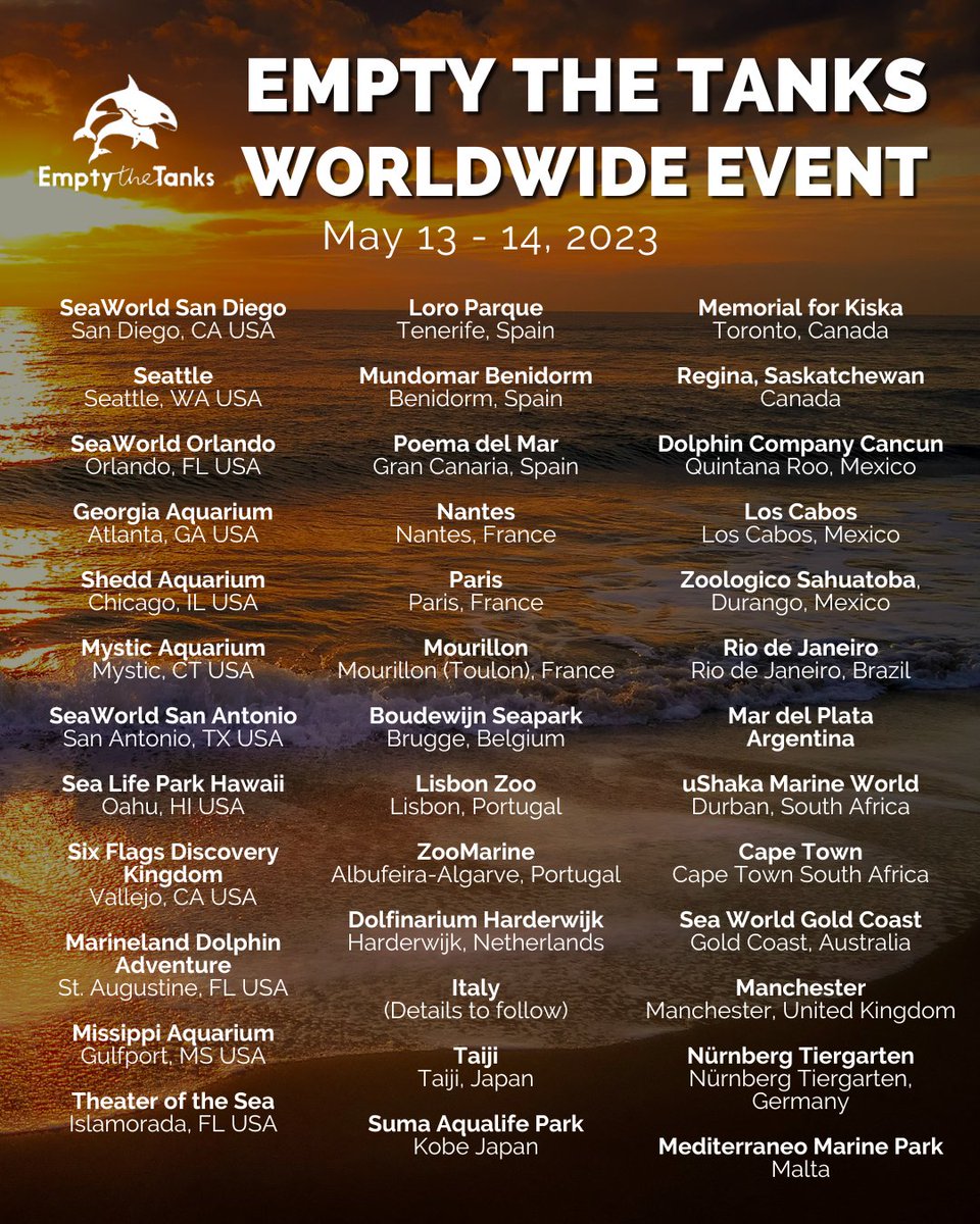 JUST ADDED: Theater of the Sea, Islamorada, FL and Zoologico Sahuatoba in Mexico! 📢🐬 The #EmptyTheTanksWorldwide event is less than 2 weeks away! RSVP to a location near you on the event page at: emptythetanks.org/upcomingevents/ ⁠ #EmptyTheTanks #DolphinProject