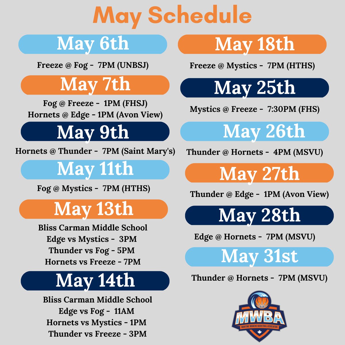 the_mwba's tweet photo. Season 2 starts this weekend! Here is the full league schedule for you to screenshot or save! We can't wait to hit the court for another great season! https://t.co/UYd6hWelaO