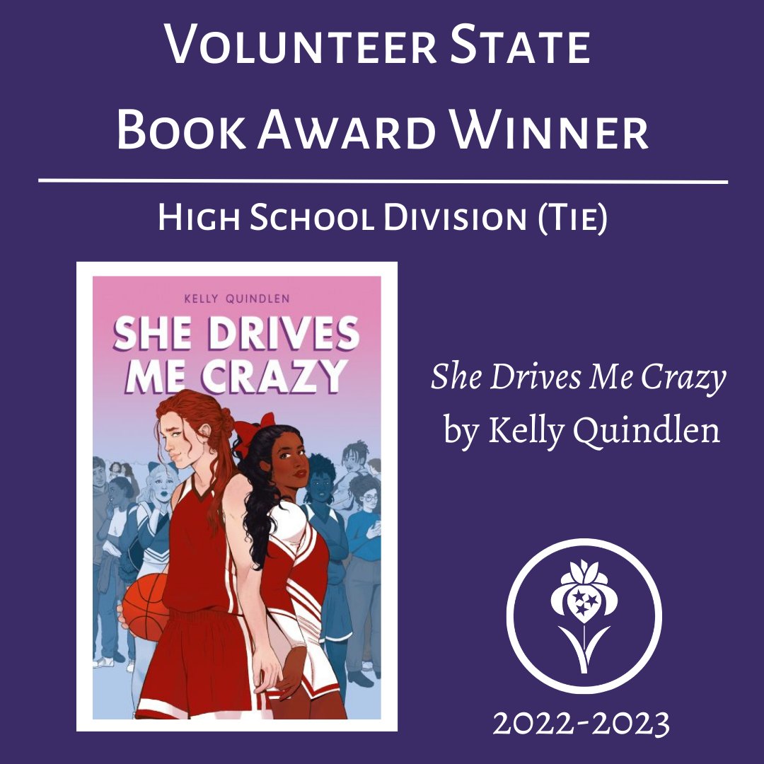 And our second winner in the tie for the Volunteer State Book Award High School Division 2022-23 is She Drives Me Crazy by <a href="/kellyquindlen/">Kelly Quindlen</a>! 🎉
<a href="/TASLTN/">TASL</a> <a href="/TNLA/">Tennessee Library Association</a>