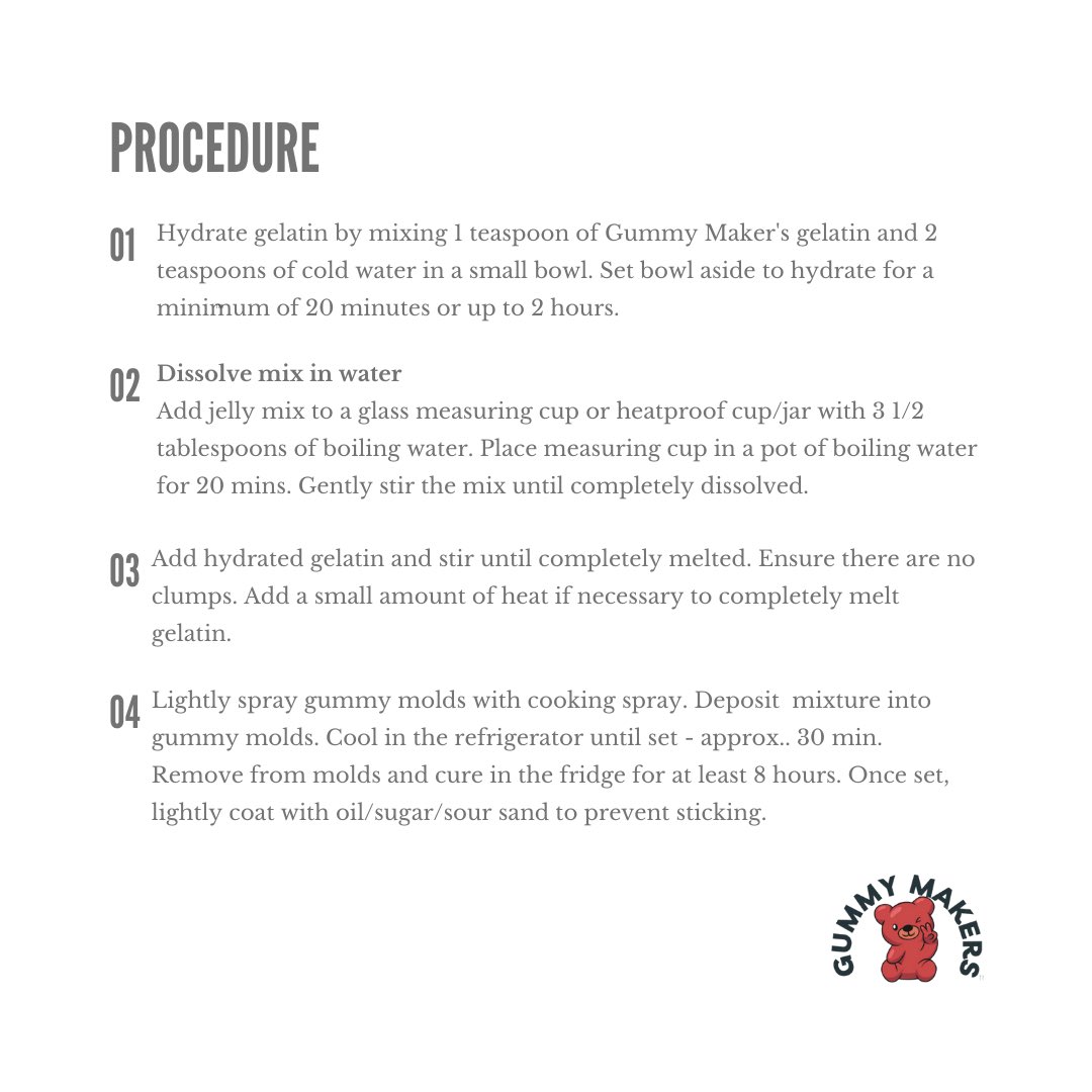 GummyMakersca's tweet photo. Check out our recipe for jelly powder gummies! Swipe for a step-by-step guide to making gummies from jelly powder mix!

#diygummies #gummybears #gummycandy #sugar #sourcandy #sour #cbdgummies #edmonton #yeg #edmonton #canada #edmontonbusiness #yegbusiness #food #canada #canadian https://t.co/zEq4KLkxOJ