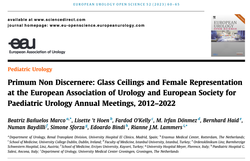Take a look at our latest article @ european urology open science. Primum Non Discernere: Glass Ceilings and Female Representation at the European Association of Urology and European Society for Paediatric Urology Annual Meetings, 2012–2022