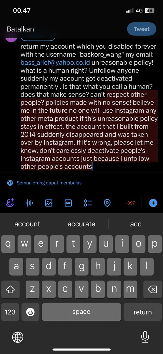 baskoro_wang's tweet photo. @instagram @iamcardib @temsbaby @DojaCat @sanbenito @ashleygraham @BellaRamsey @jes_chastain instagram policy cannot respect human rights!!! 😢🥹😭 https://t.co/zRCIGCA5xr