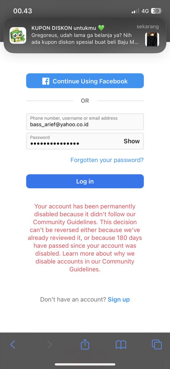 baskoro_wang's tweet photo. @instagram instagram policy cannot respect human rights!!! 😢🥹😭 https://t.co/6wLox3ma2x