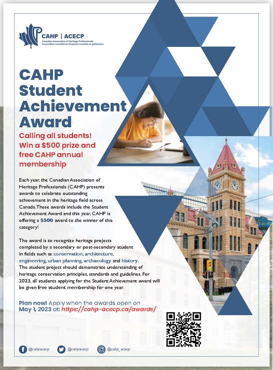 Are you a student of heritage conservation? Want to submit your heritage project for a prize? @CAHPACECP is accepting them now!